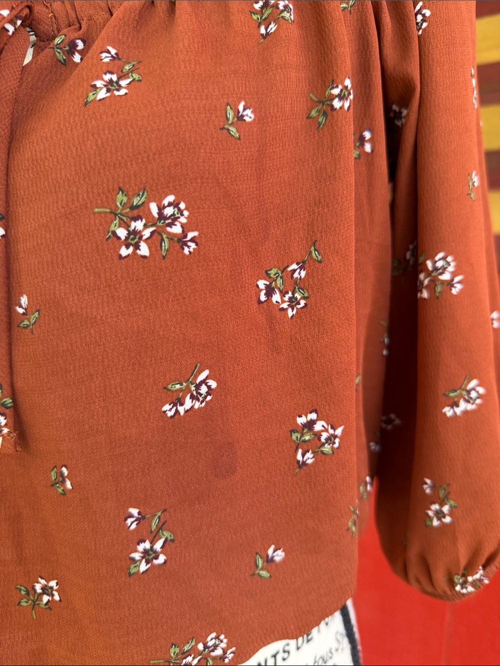 Papermoon Rust Floral Off-the-Shoulder Tie-Front Blouse - Picture 4 of 4
